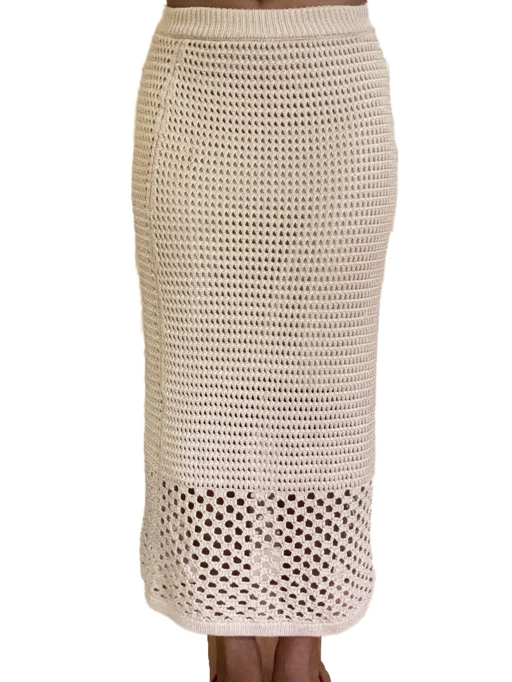 Ann Taylor cream knit / crochet midi skirt